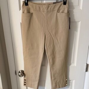 NWT Soft Surroundings Soft Superla Slim Leg Crop Pants Khaki Medium Petite